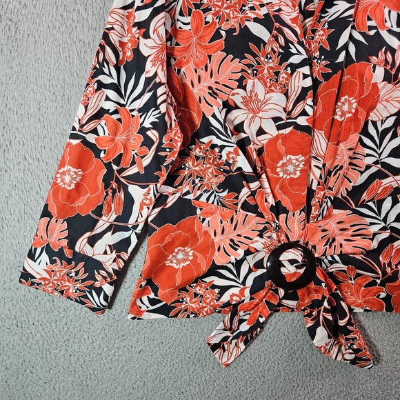 Lafayette 148 Shirt Top Women Size 8 Button‎ Up Floral Red Black White Cotton - Picture 2 of 12